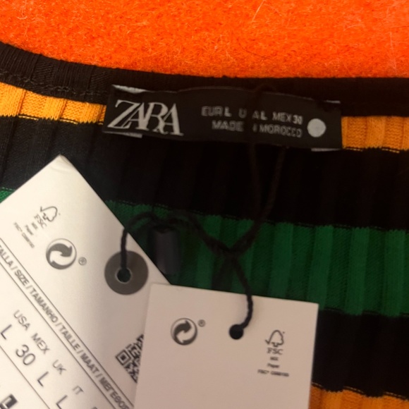 Zara striped black, green and orange ribbed long sleeve top NWT - Picture 5 of 9